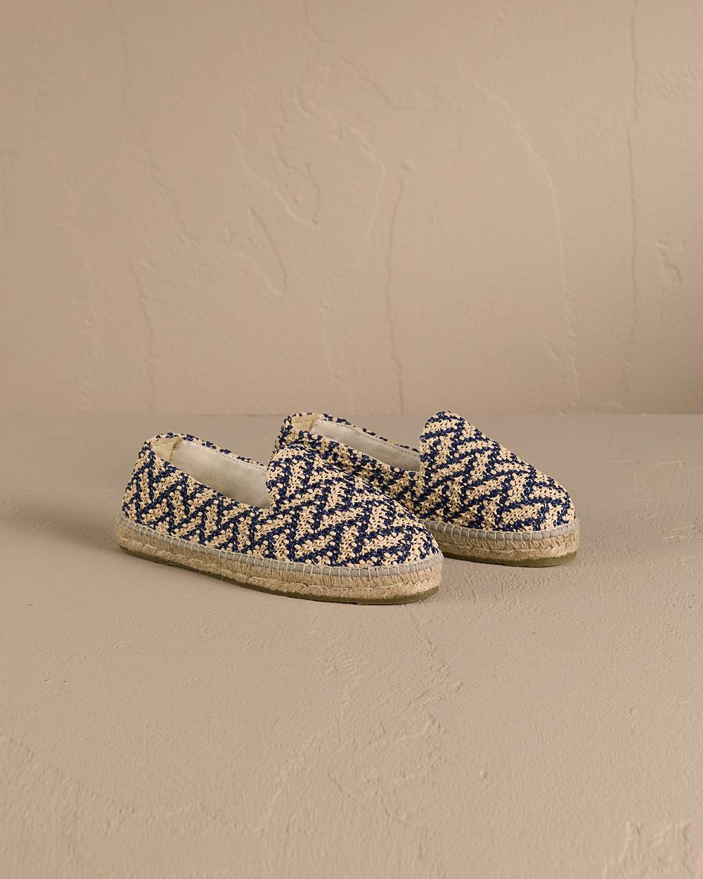 Manebí Raffia Zig Zag Espadrilles - Navy Blue And Natural Vendita Economica