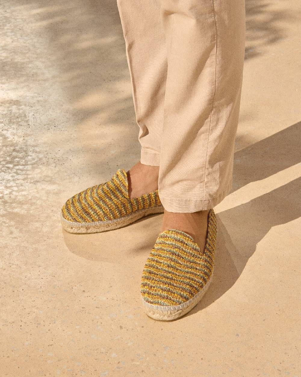 Manebí Woven Raffia Stripes|Espadrilles - Sage \u0026 Cocoa On Beige Saldi Di Fabbrica