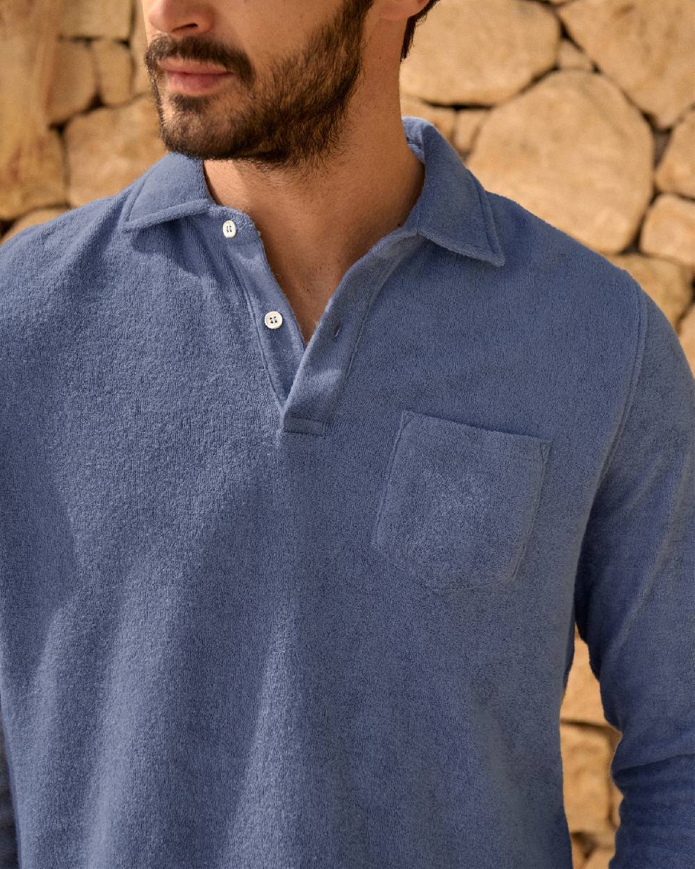 Manebí Organic Terry Cotton|Antonello Polo Shirt - Long Sleeve Petrole Italy