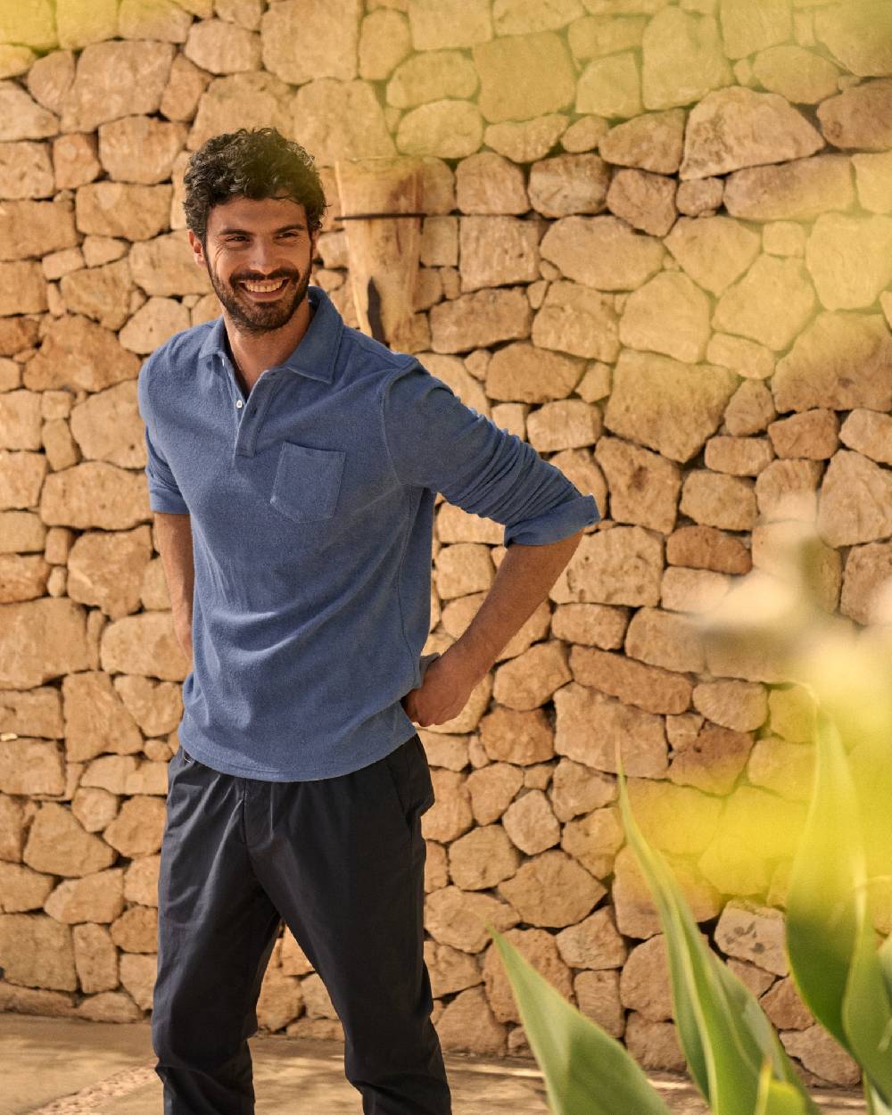 Manebí Organic Terry Cotton|Antonello Polo Shirt - Long Sleeve Petrole Italy