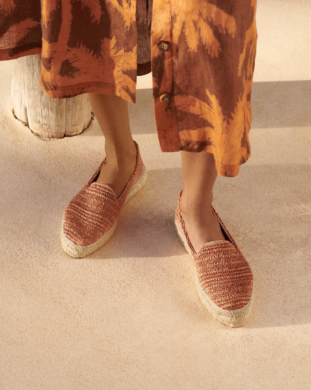 Manebí Raffia Stripes Double Sole Espadrilles - Yucatán Orange Rust Vendita