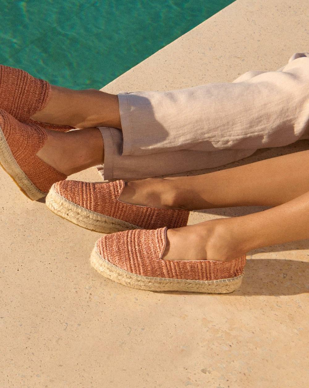 Manebí Raffia Stripes Double Sole Espadrilles - Yucatán Orange Rust Vendita