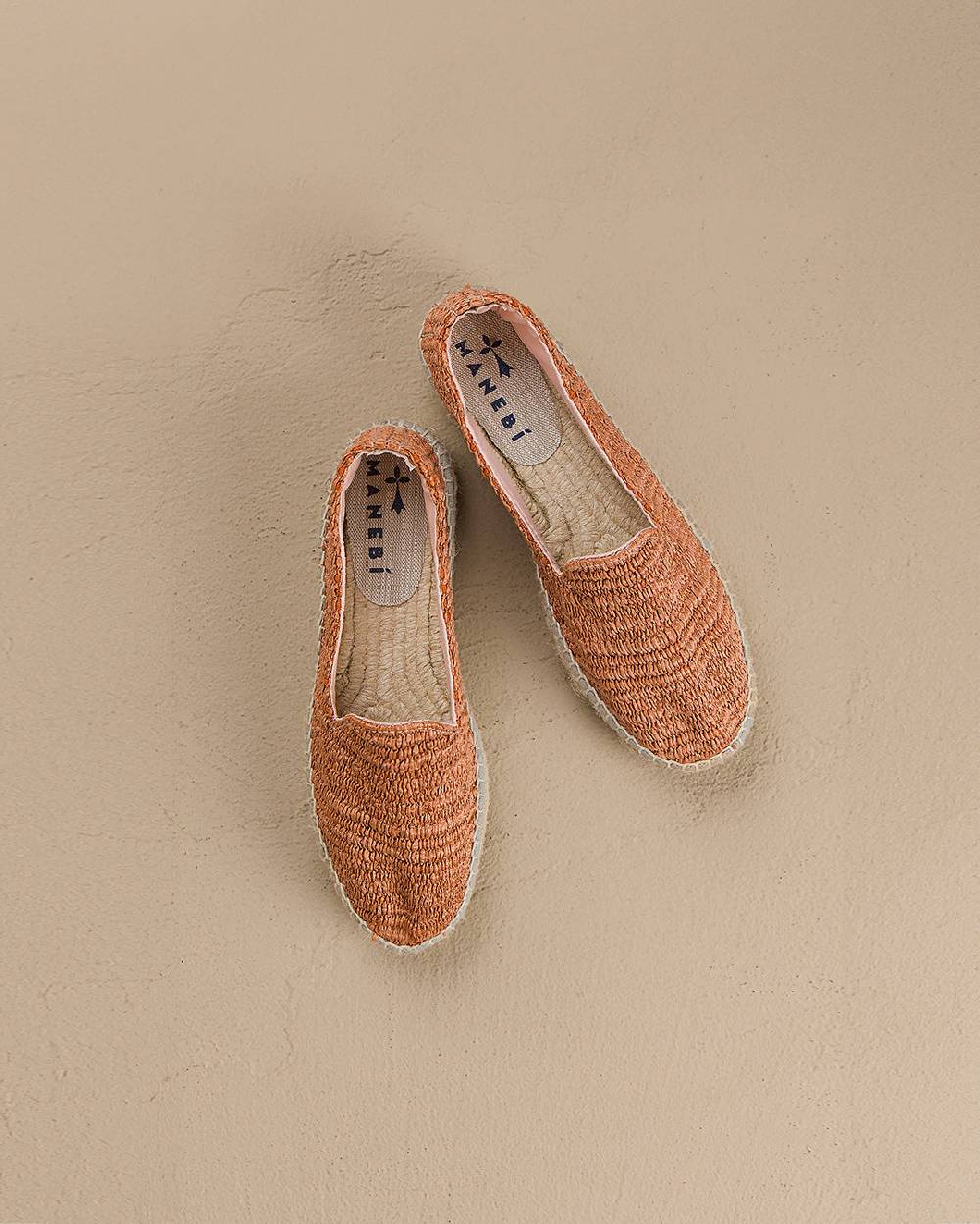 Manebí Raffia Stripes Double Sole Espadrilles - Yucatán Orange Rust Vendita