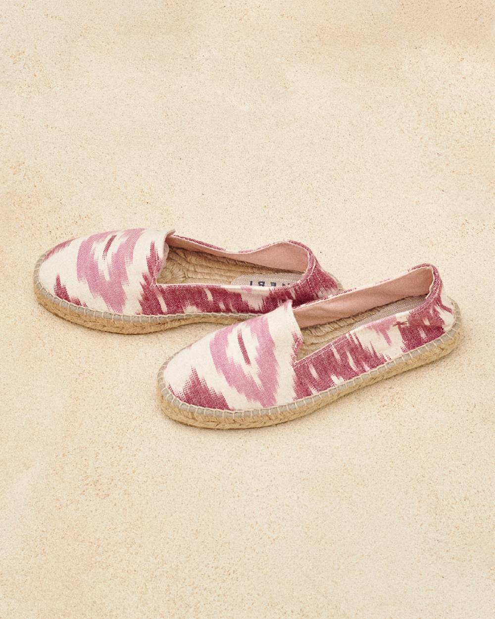 Manebí Dyed Cotton Flat Espadrilles - Tulum Pink And White Ikat Pezzi Unici