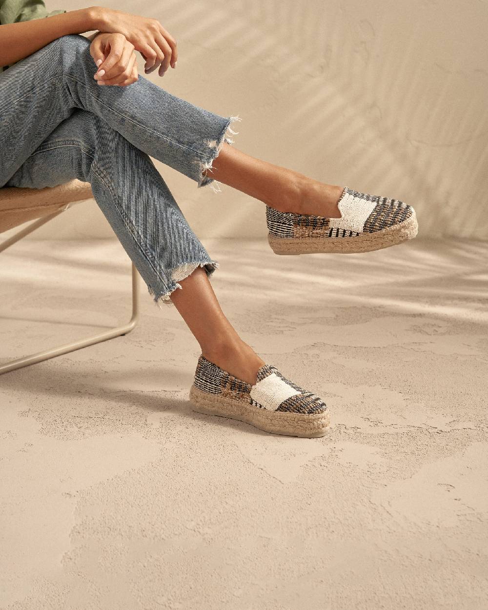 Manebí Silk And Cotton Patchwork|Double Sole Espadrilles - Yucatán White Natural And Black Acquista Ora