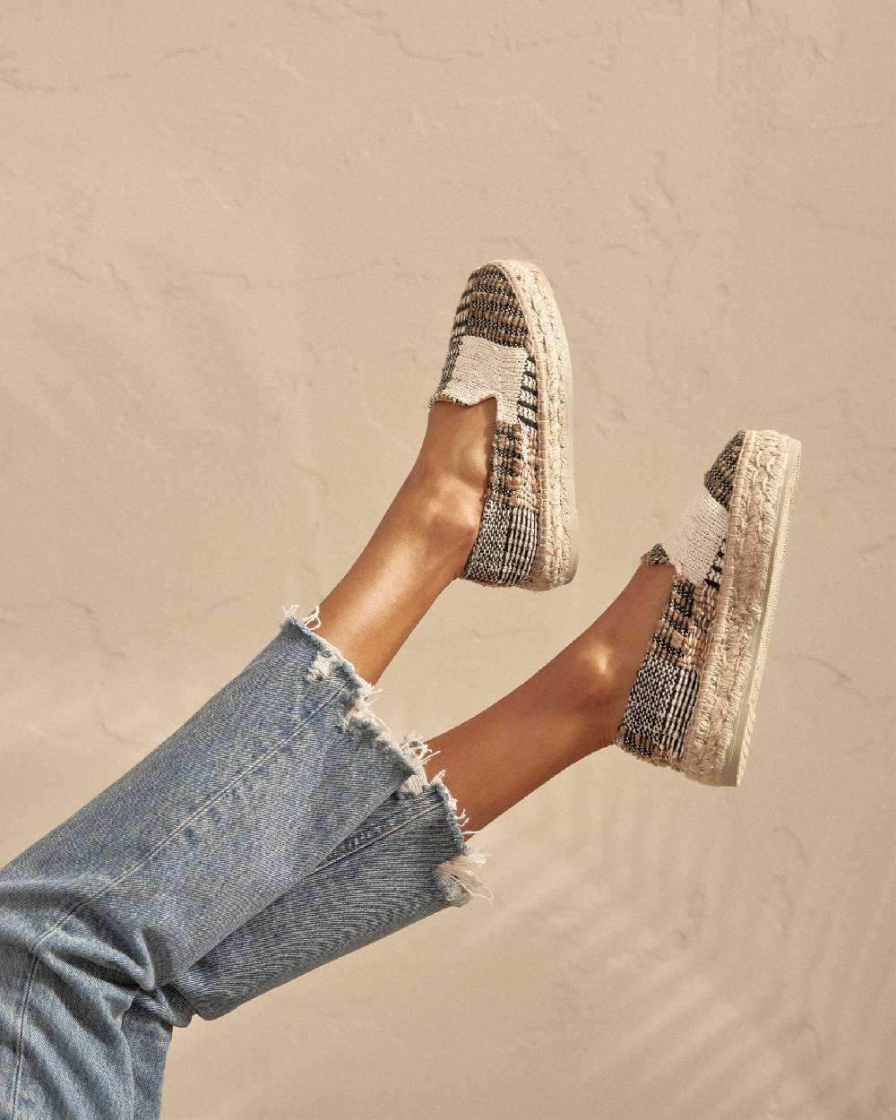 Manebí Silk And Cotton Patchwork|Double Sole Espadrilles - Yucatán White Natural And Black Acquista Ora