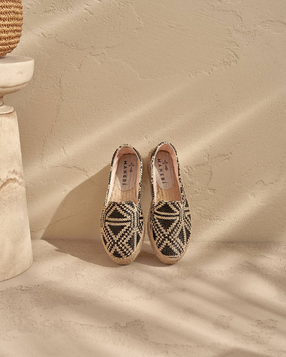 Manebí Raffia Pattern Double Sole Espadrilles - Yucatán Black Triangles On Natural Sottocosto