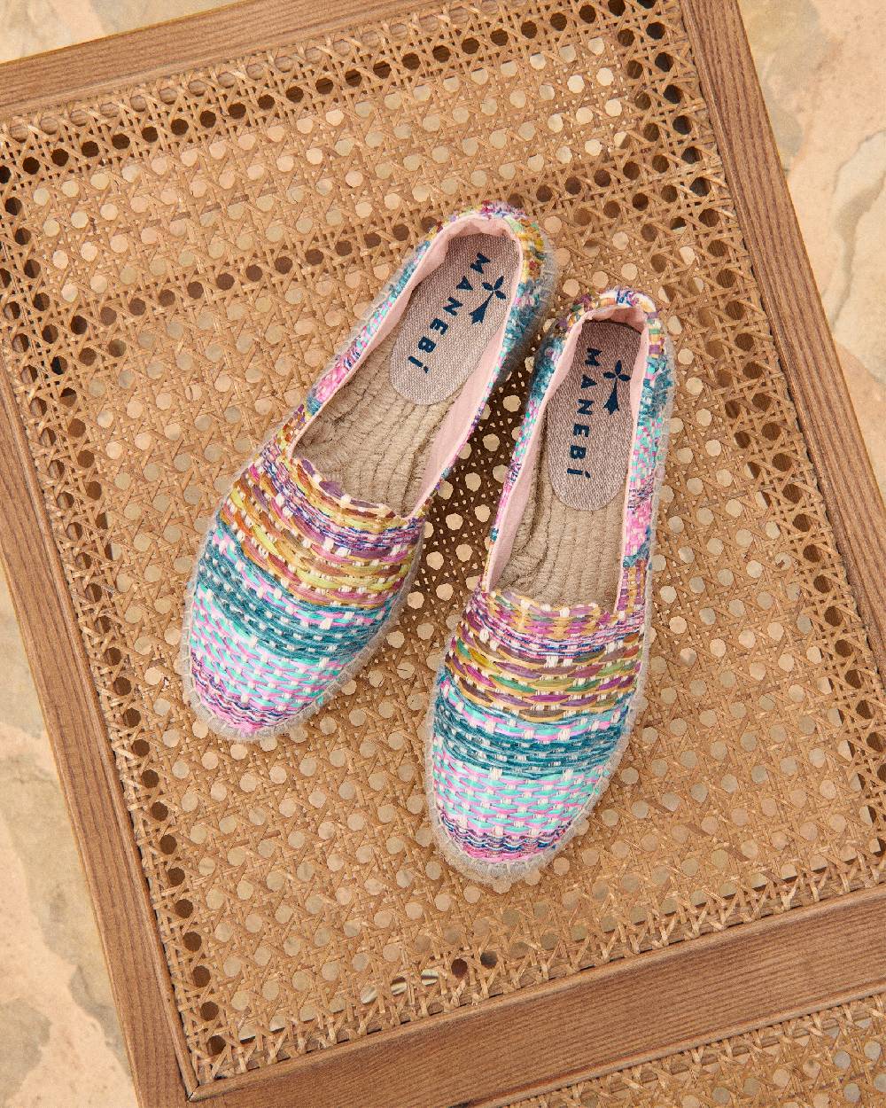 Manebí Raffia Jute Mix Double Sole Espadrilles - Acapulco Fucsia Blue Mix Online