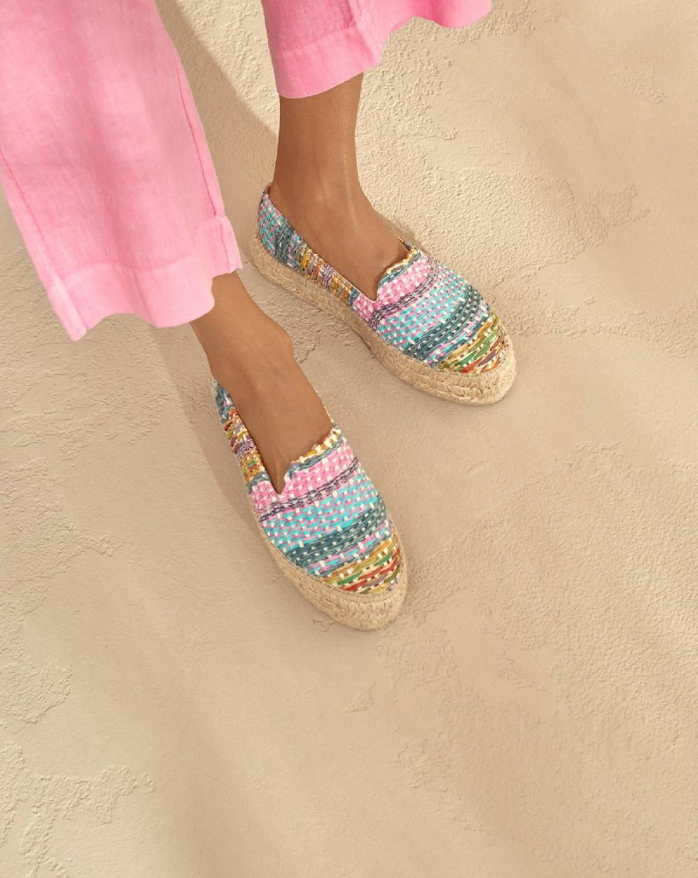 Manebí Raffia Jute Mix Double Sole Espadrilles - Acapulco Fucsia Blue Mix Online