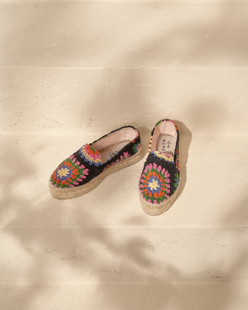 Manebí Cotton Crochet Double Sole Espadrilles - Yucatán Orange And Pink On Black Outlet