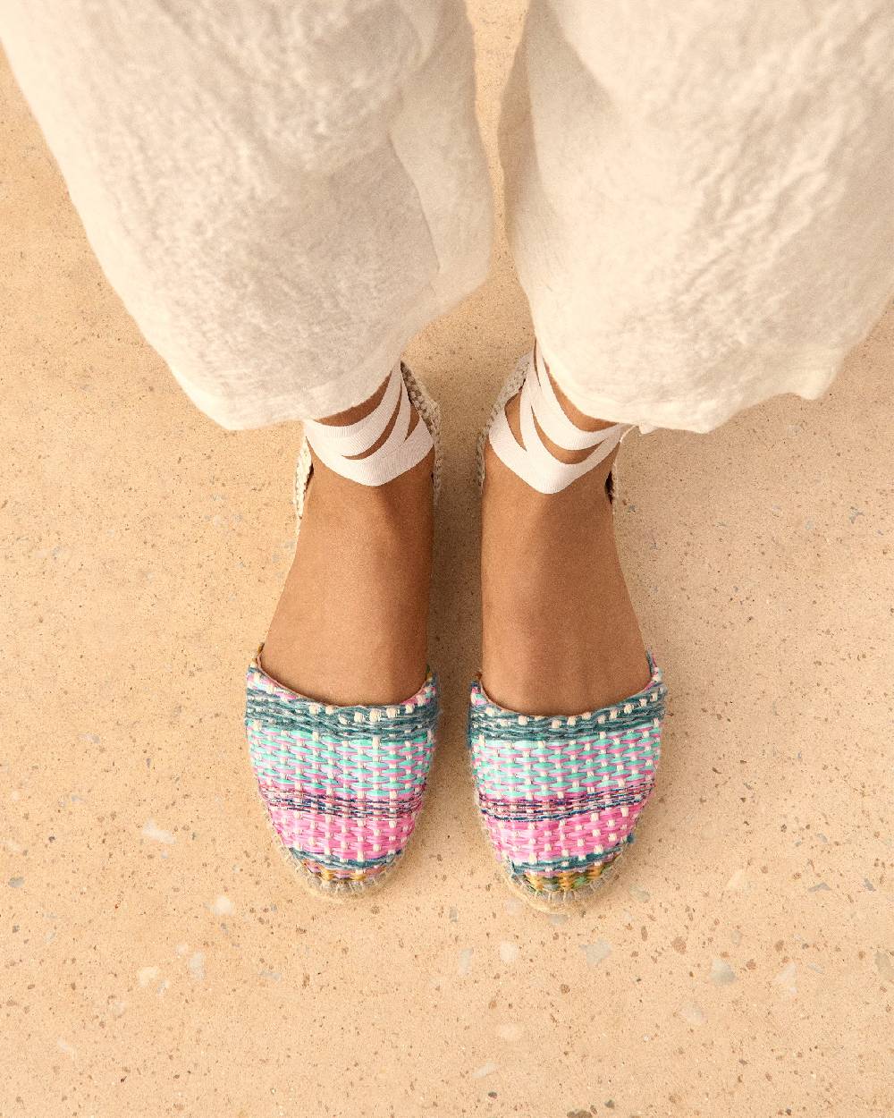 Manebí Raffia Flat Valenciana Espadrilles - Acapulco Fucsia Blue Mix Offerte