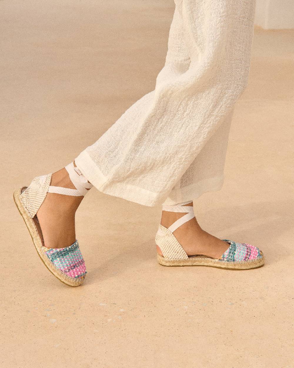 Manebí Raffia Flat Valenciana Espadrilles - Acapulco Fucsia Blue Mix Offerte