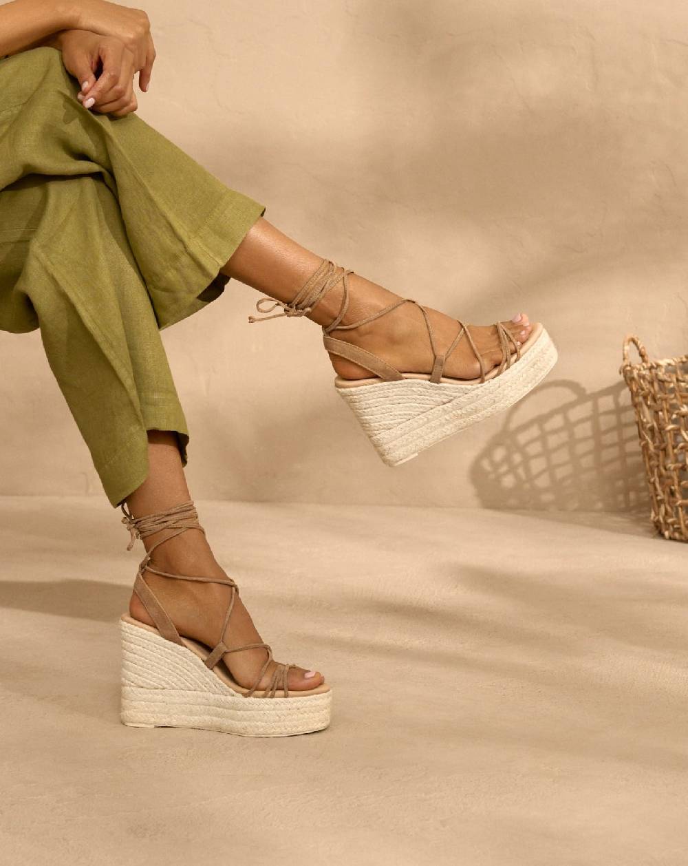 Manebí Portofino Soft Suede|Wedge Espadrilles - Lace-Up Tobacco Online