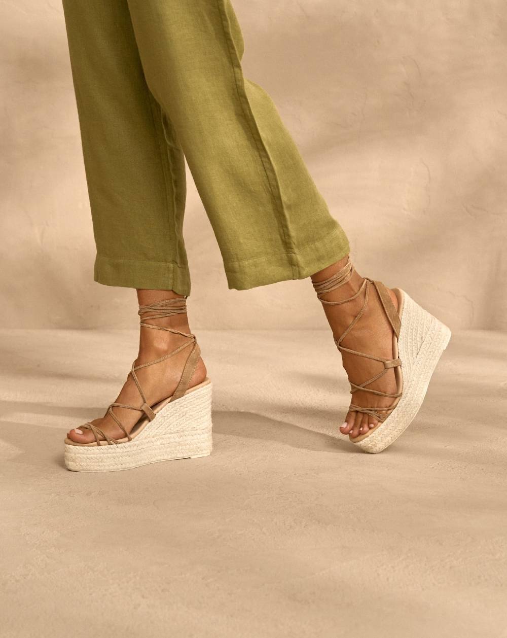 Manebí Portofino Soft Suede|Wedge Espadrilles - Lace-Up Tobacco Online