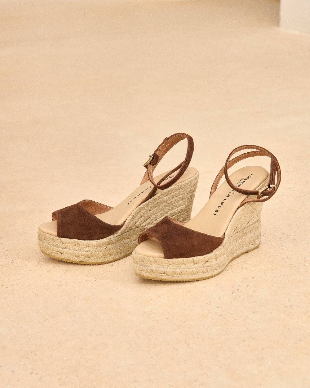 Manebí Viky Soft Suede Open Toe|Wedge Espadrilles - Tobacco In Vendita