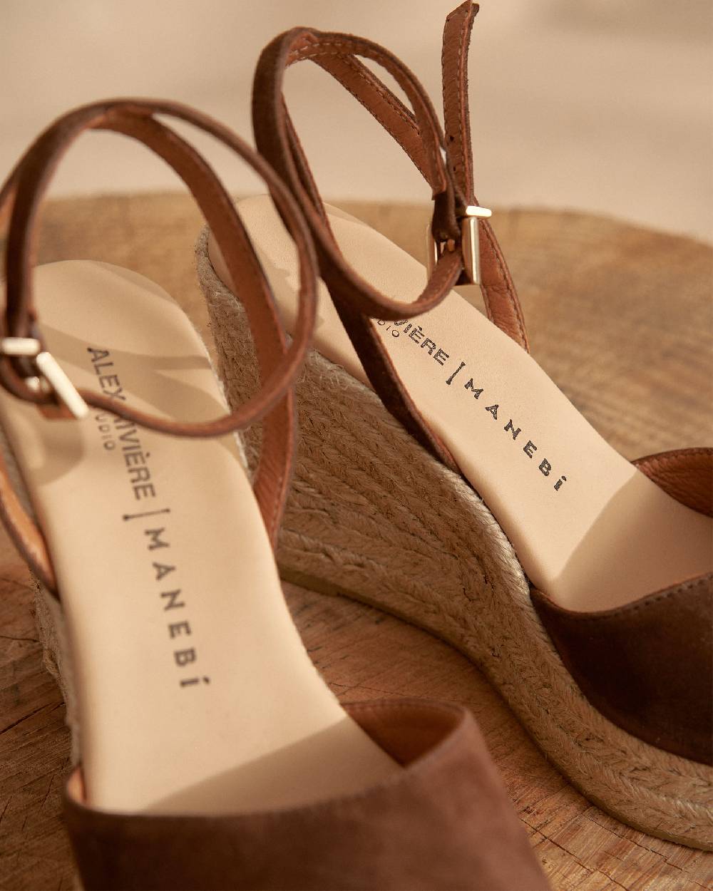 Manebí Viky Soft Suede Open Toe|Wedge Espadrilles - Tobacco In Vendita