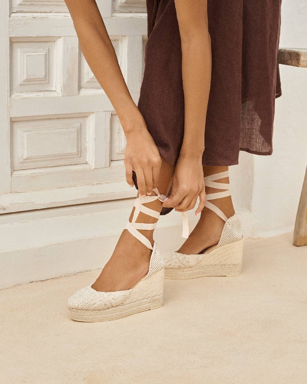 Manebí Cotton Crochet|Wedge Espadrilles - Natural Offerte