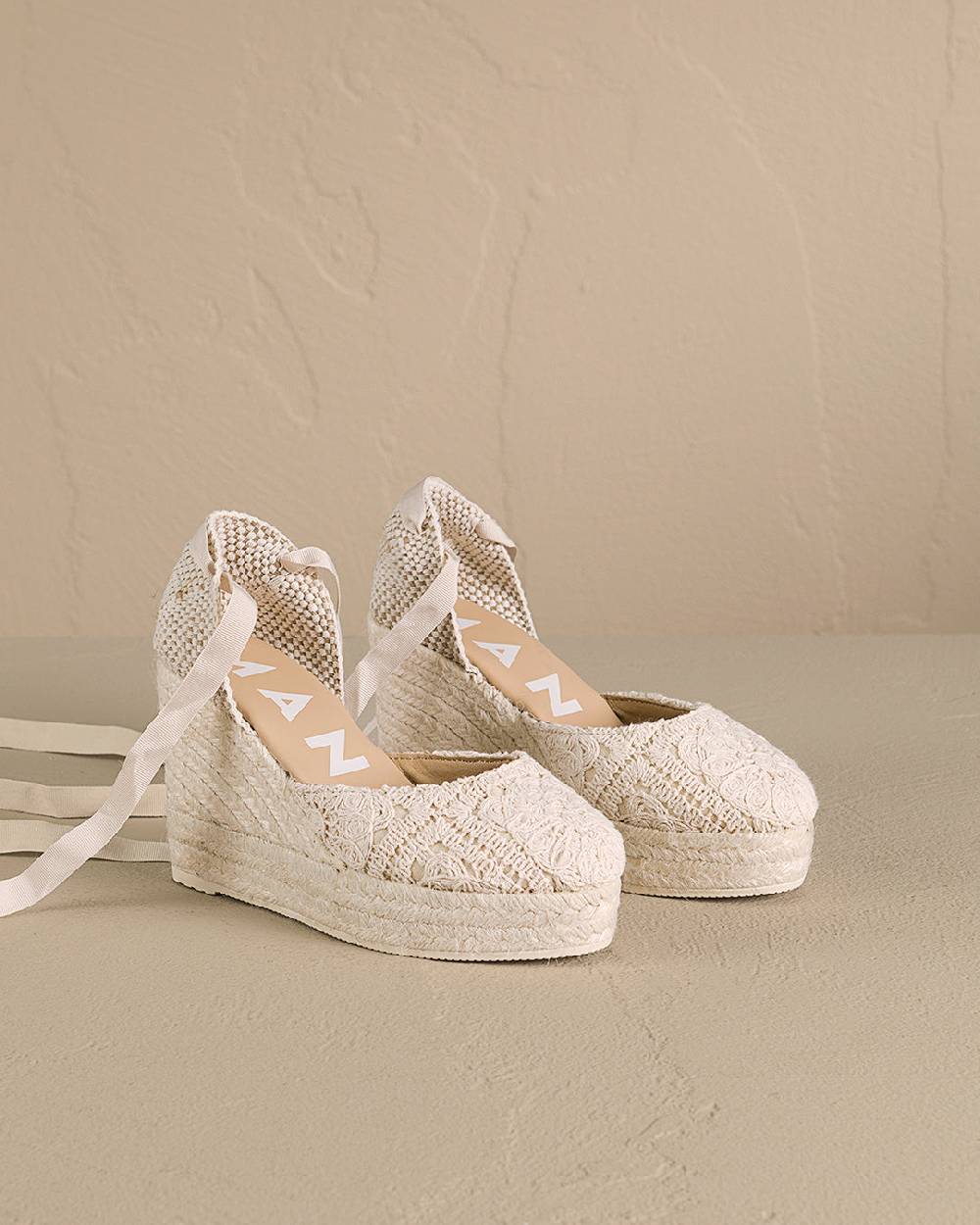 Manebí Cotton Crochet|Wedge Espadrilles - Natural Offerte