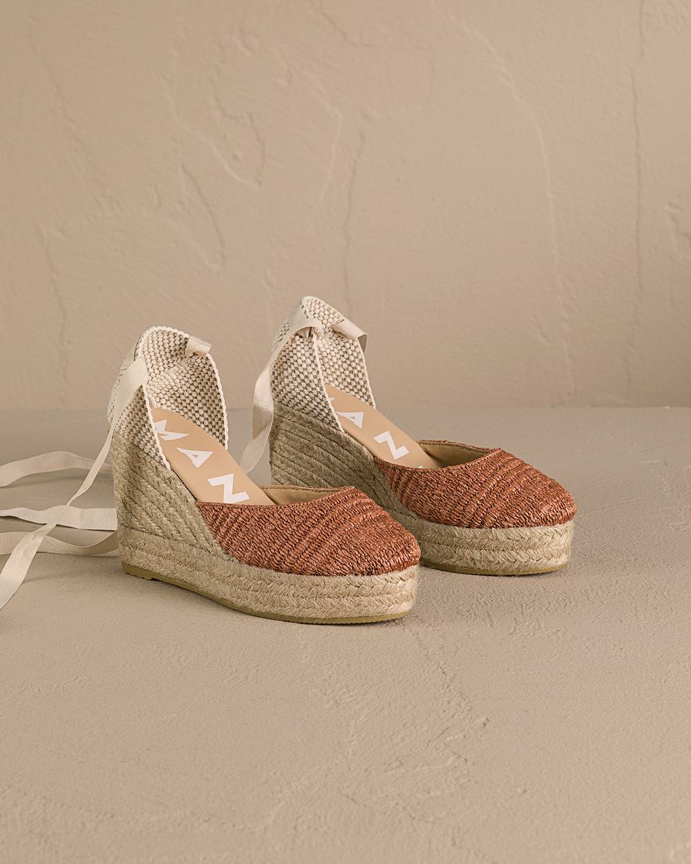 Manebí Raffia Stripes Wedge Espadrilles - Yucatán Orange Rust Hotsell