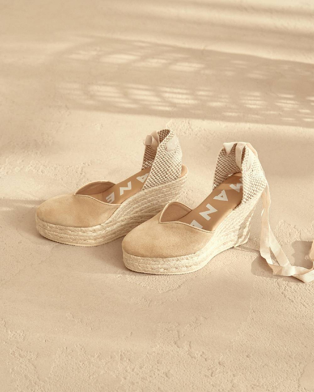 Manebí Soft Suede Heart-Shaped|Wedge Espadrilles - Hamptons Champagne Beige Vendita Calda