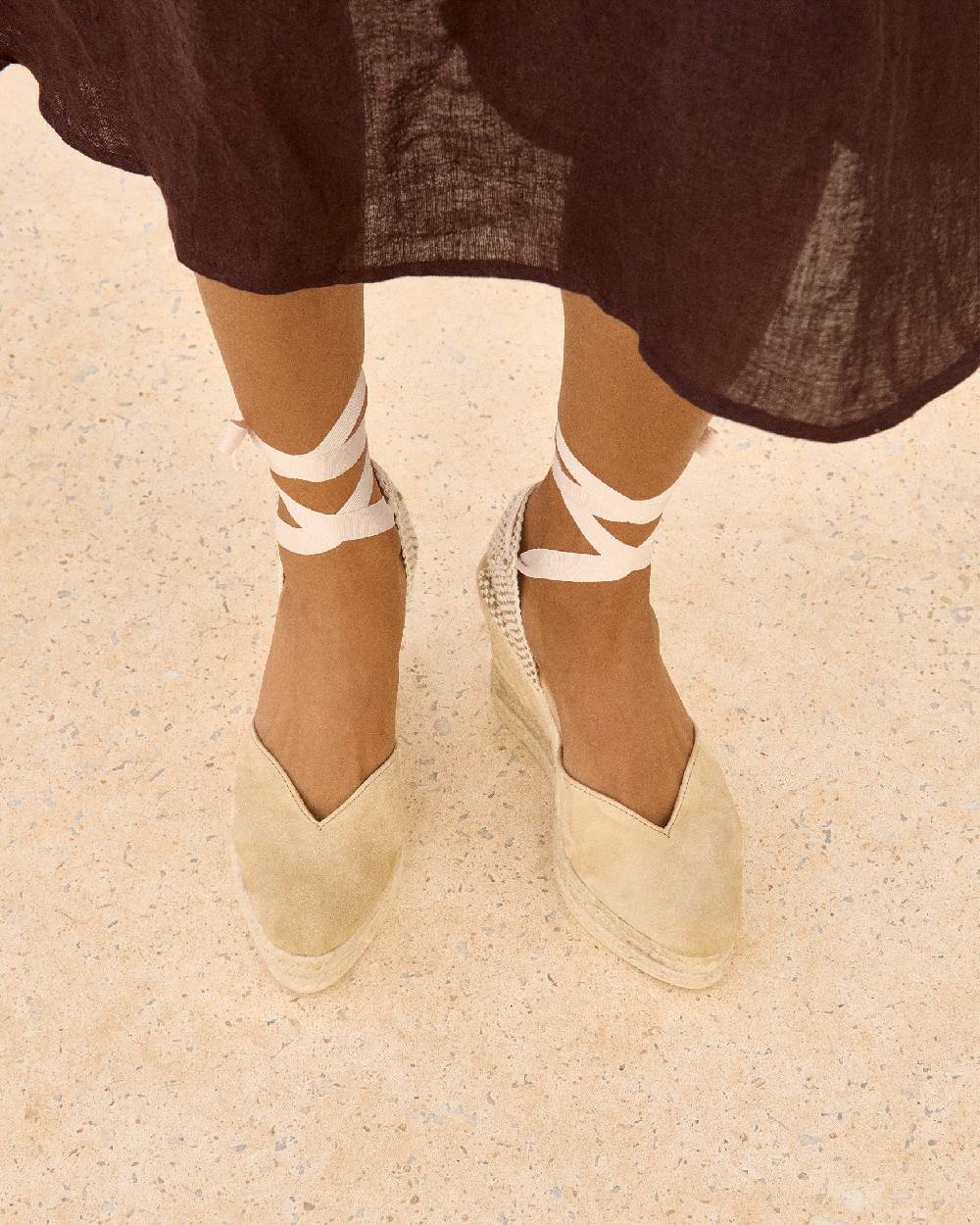 Manebí Soft Suede Heart-Shaped|Wedge Espadrilles - Hamptons Champagne Beige Vendita Calda