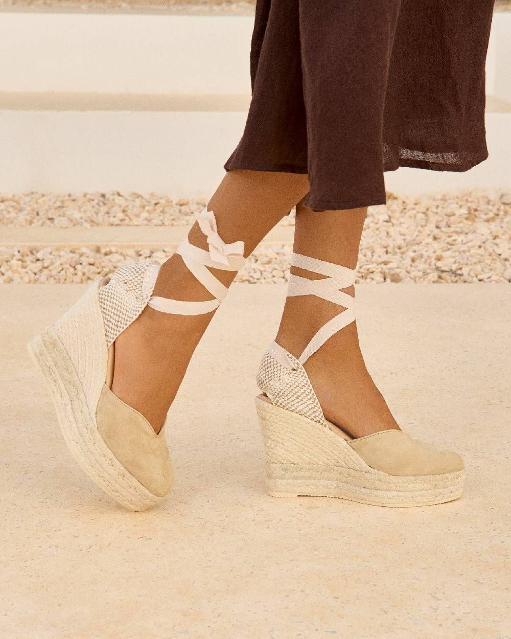 Manebí Soft Suede Heart-Shaped|Wedge Espadrilles - Hamptons Champagne Beige Vendita Calda