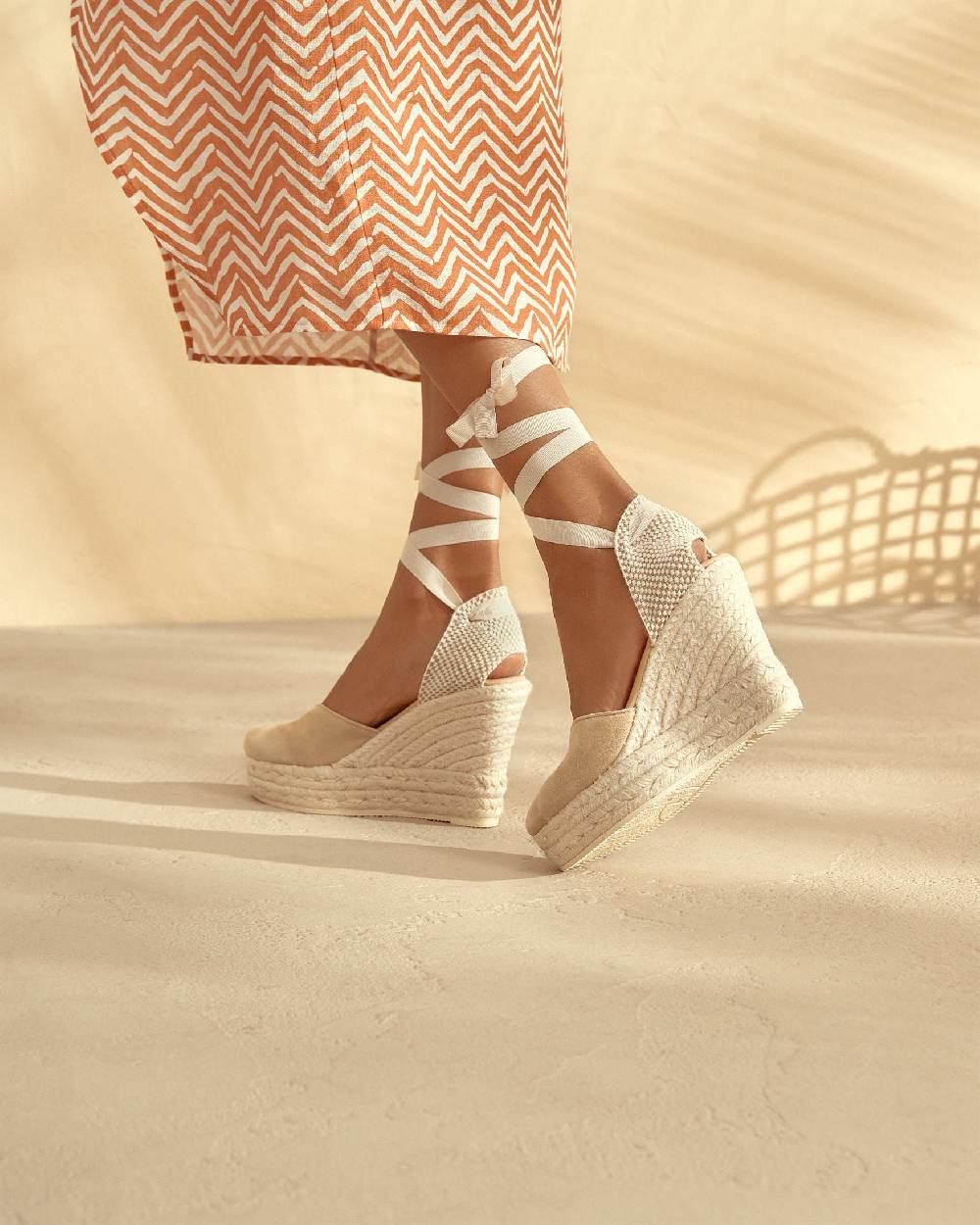 Manebí Soft Suede Heart-Shaped|Wedge Espadrilles - Hamptons Champagne Beige Vendita Calda
