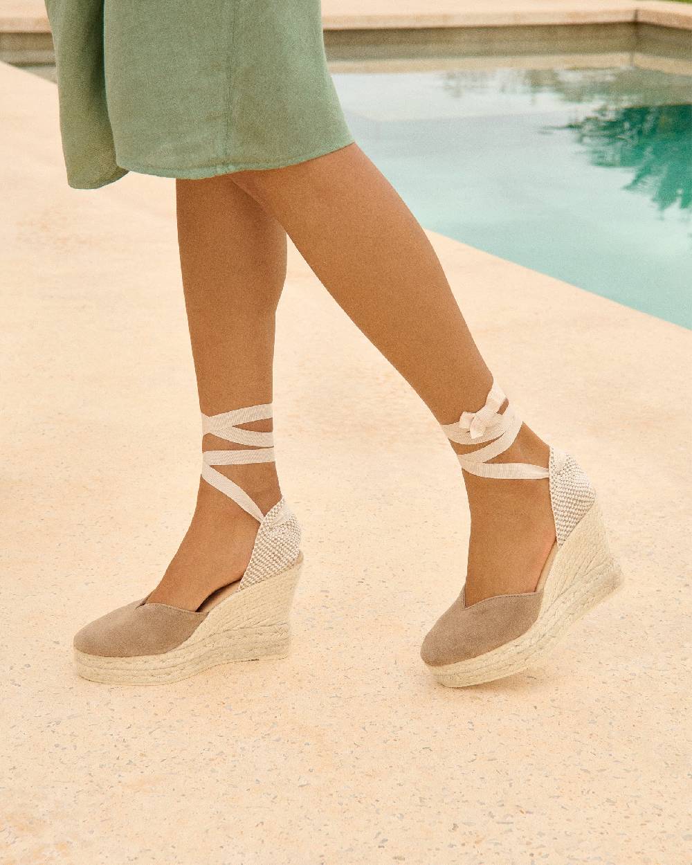 Manebí Soft Suede Heart-Shaped|Wedge Espadrilles - Hamptons Vintage Taupe Negozio