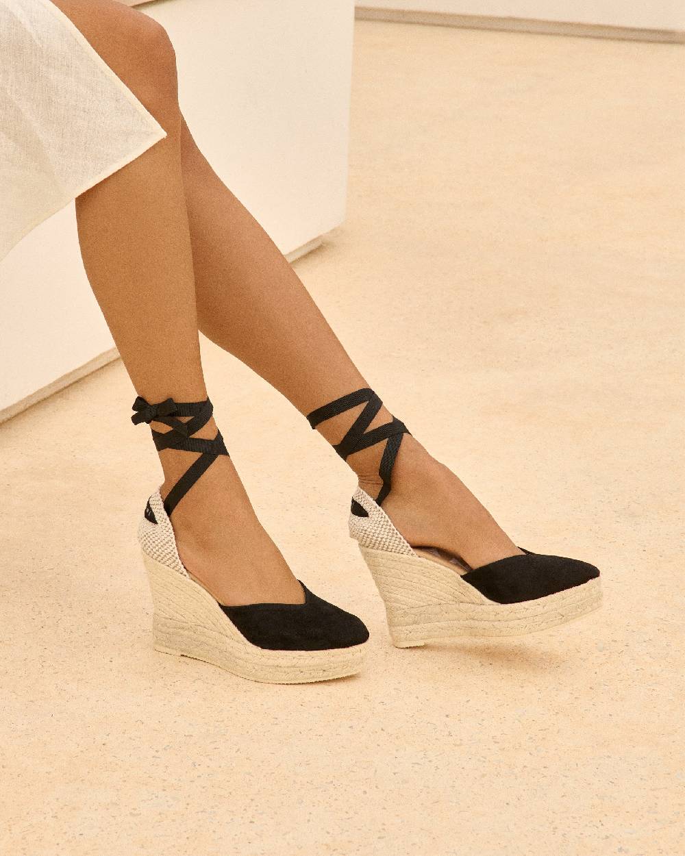 Manebí Soft Suede Heart-Shaped|Wedge Espadrilles - Hamptons Black Saldi Di Fabbrica