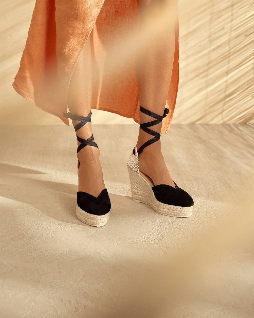 Manebí Soft Suede Heart-Shaped|Wedge Espadrilles - Hamptons Black Saldi Di Fabbrica