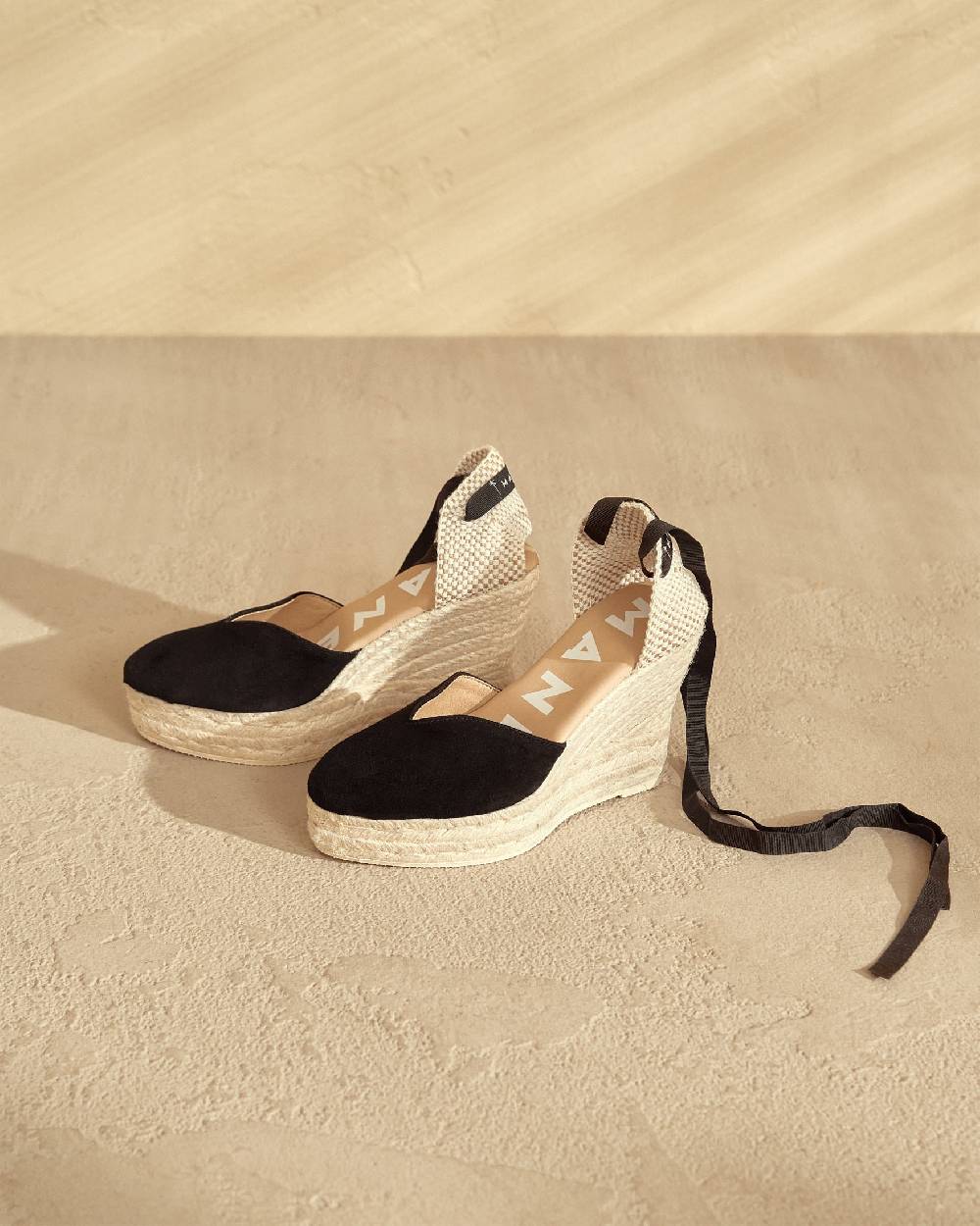 Manebí Soft Suede Heart-Shaped|Wedge Espadrilles - Hamptons Black Saldi Di Fabbrica