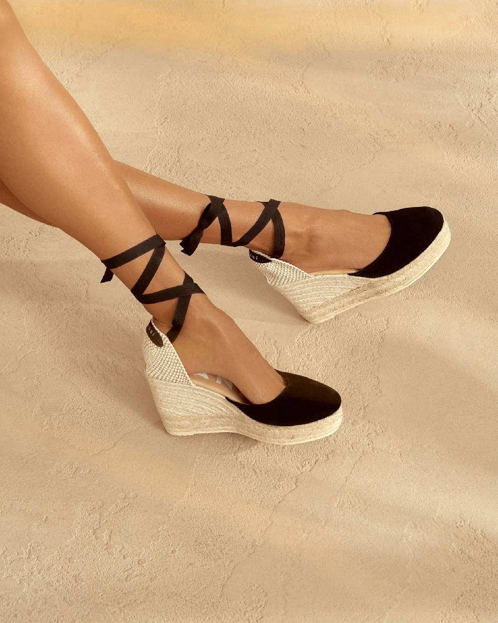 Manebí Soft Suede Wedge Espadrilles - Hamptons Black Negozio online di fabbrica