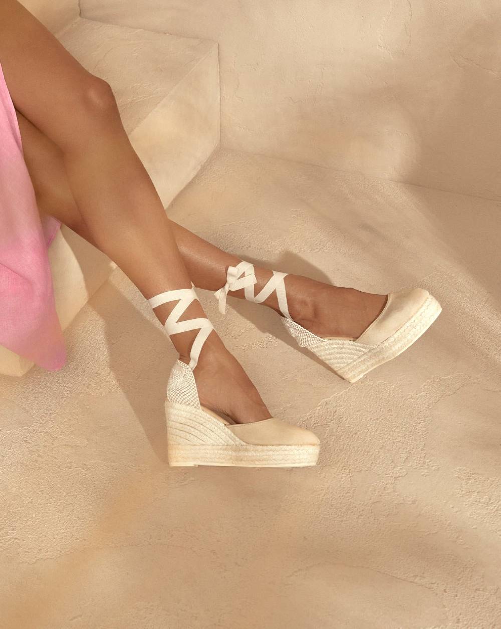 Manebí Soft Suede Wedge Espadrilles - Hamptons Champagne Beige Moda
