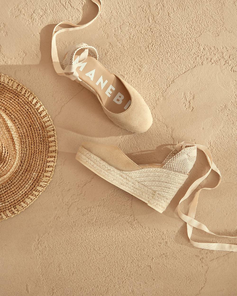 Manebí Soft Suede Wedge Espadrilles - Hamptons Champagne Beige Moda