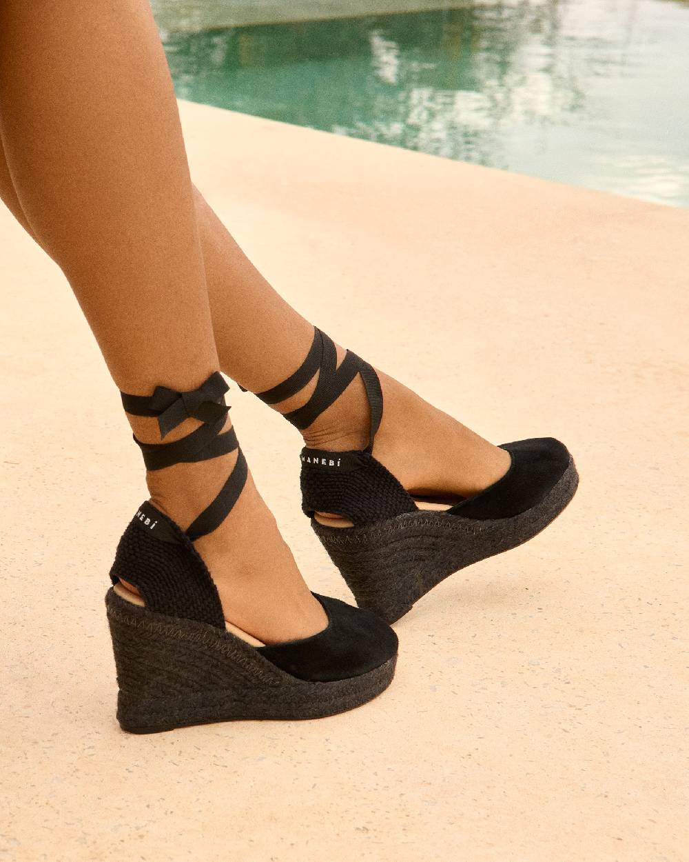 Manebí Soft Suede Wedge Espadrilles - Hamptons Black On Tone Italy