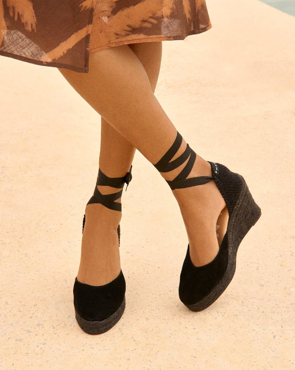 Manebí Soft Suede Wedge Espadrilles - Hamptons Black On Tone Italy