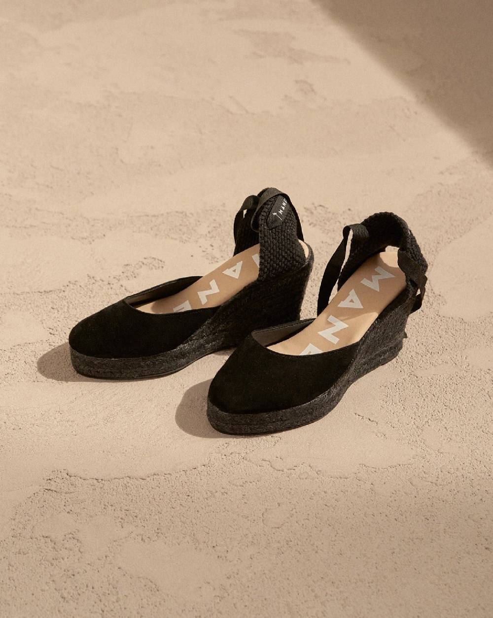 Manebí Soft Suede Wedge Espadrilles - Hamptons Black On Tone Italy