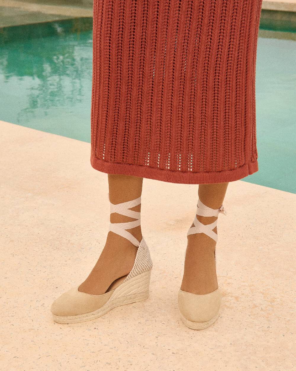 Manebí Soft Suede Low Wedge Espadrilles - Hamptons Champagne Beige In Linea