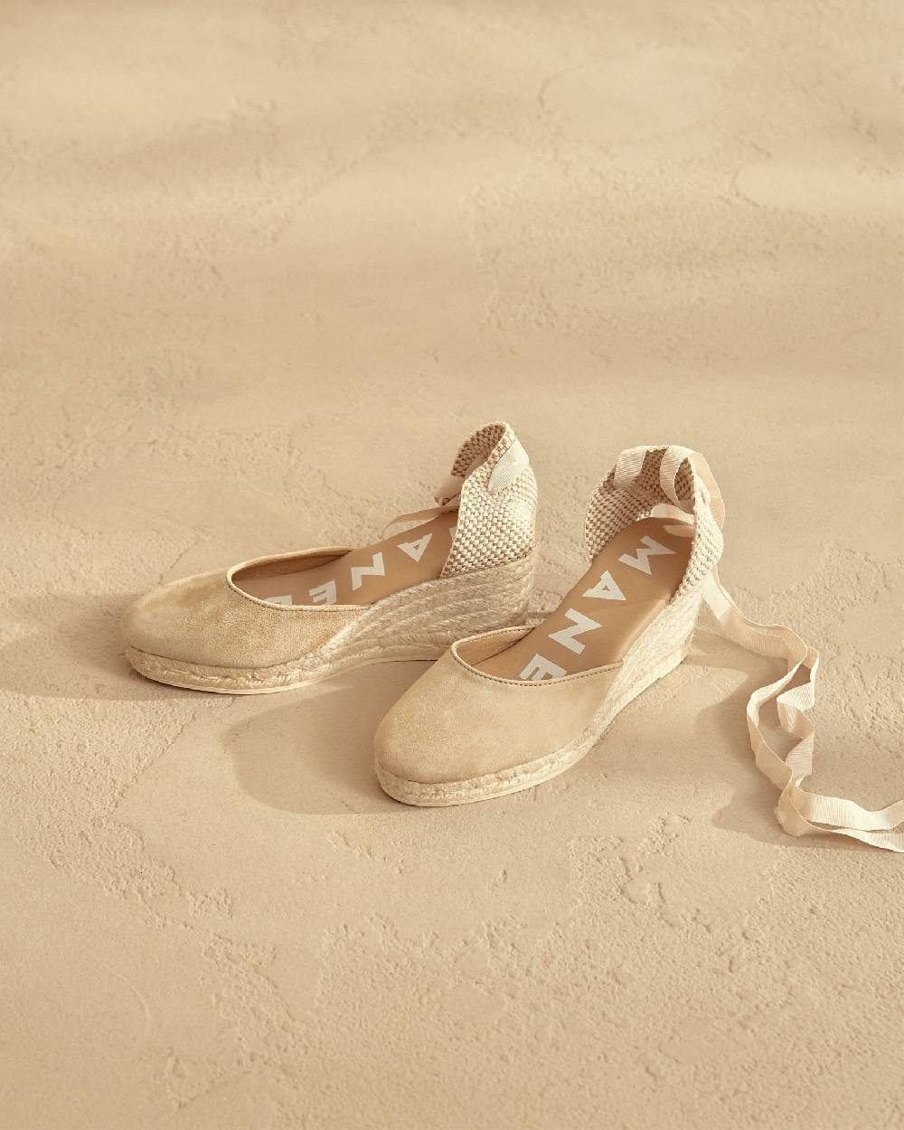 Manebí Soft Suede Low Wedge Espadrilles - Hamptons Champagne Beige In Linea