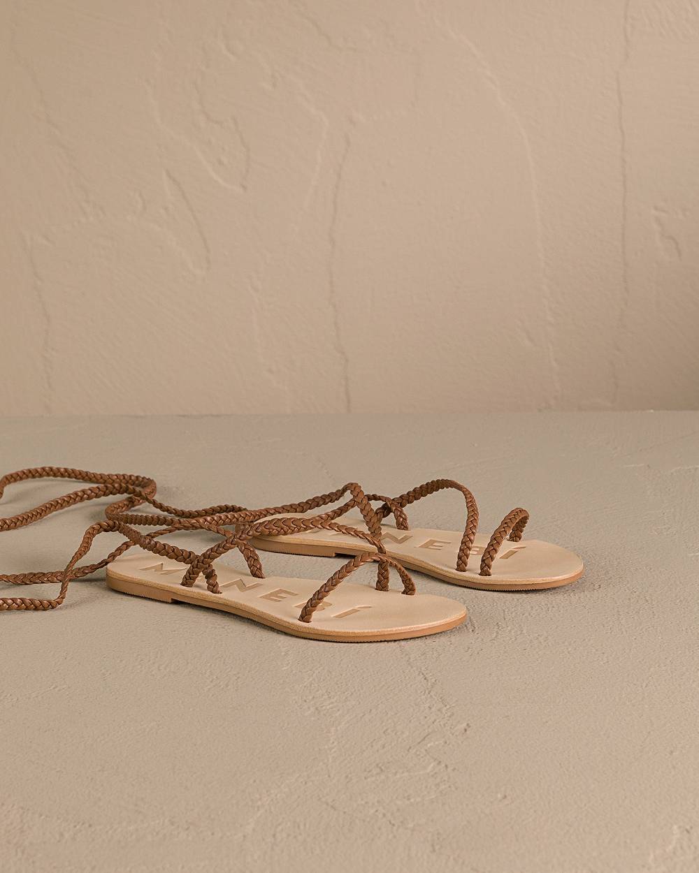Manebí Leather Tie-Up Multi Braided Bands Sandals - Tan Smaltimento dello stoccaggio