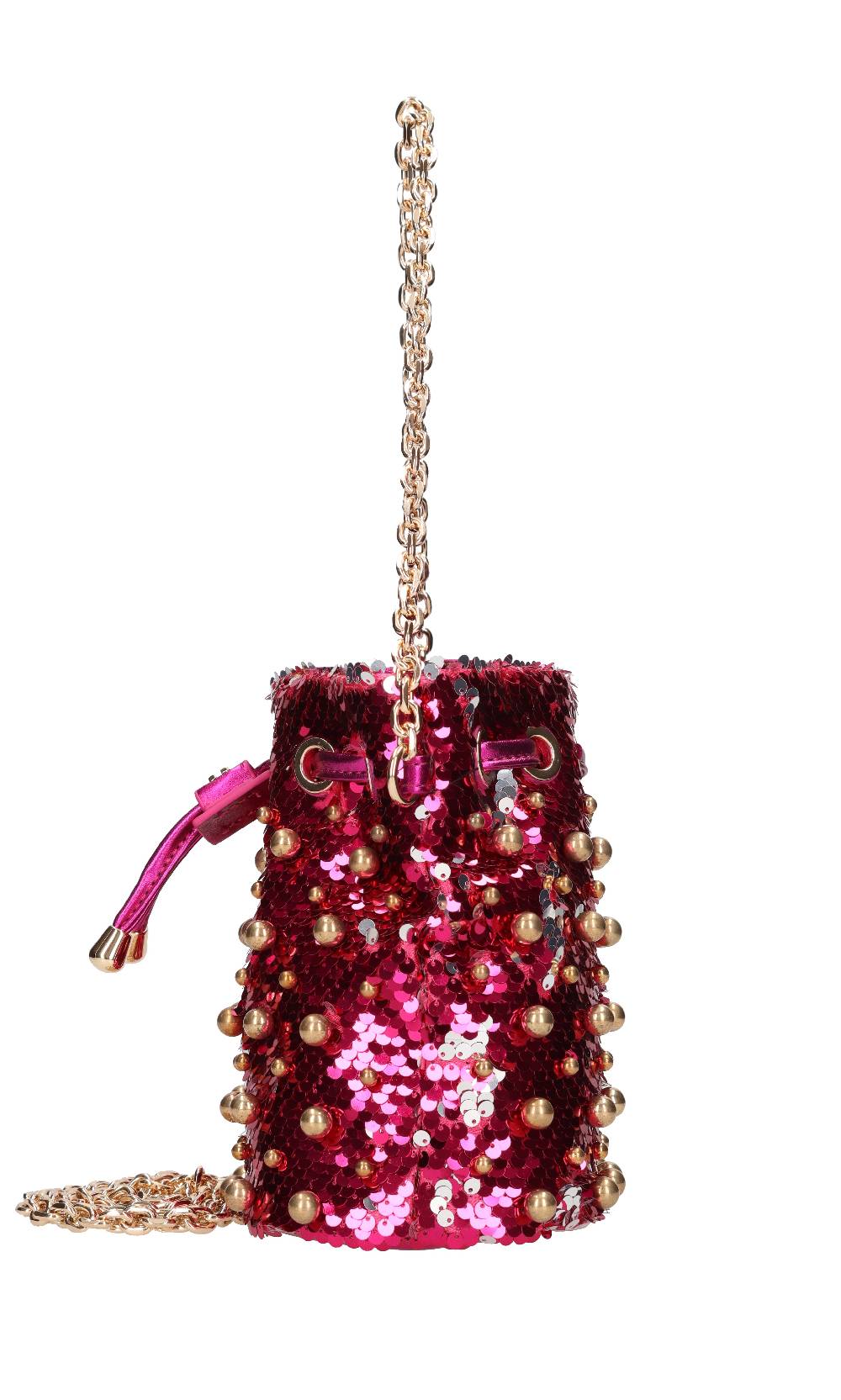 LA CARRIE Borsa in paillettes ed ecopelle con borchie sferiche applicate Presa
