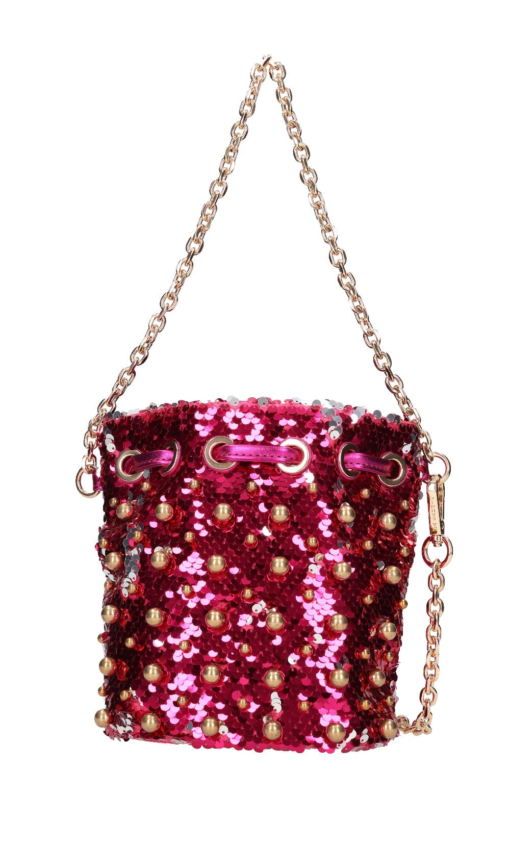 LA CARRIE Borsa in paillettes ed ecopelle con borchie sferiche applicate Presa