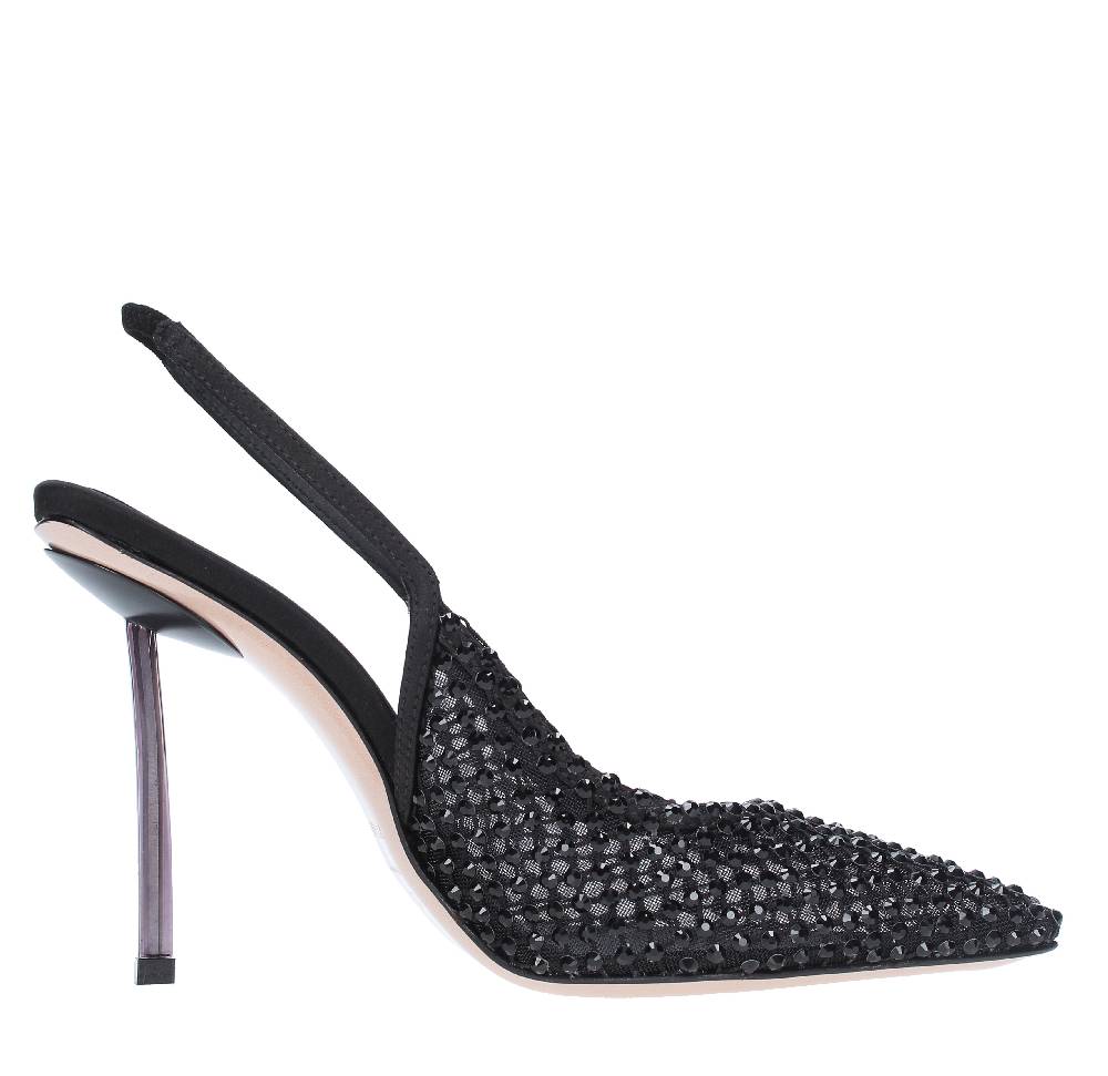 LE SILLA Sandali Slingback in pelle raso nylon e cristalli Outlet