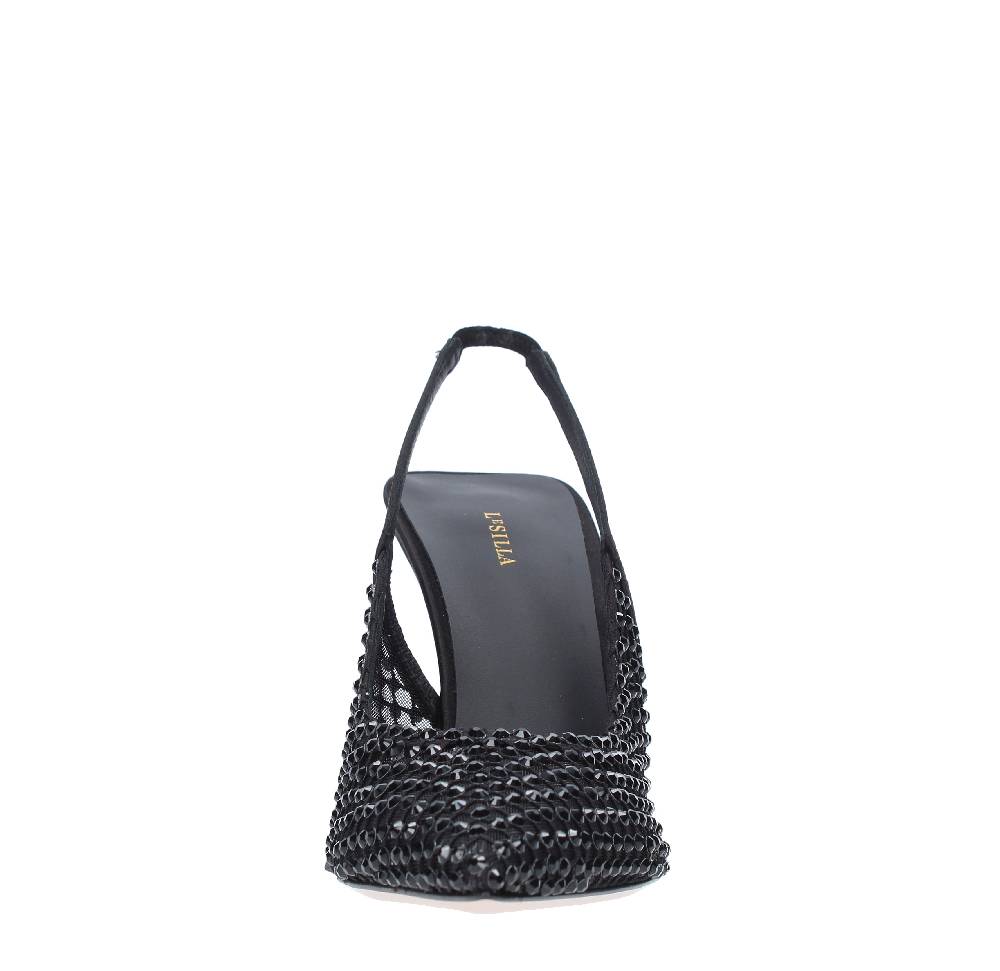LE SILLA Sandali Slingback in pelle raso nylon e cristalli Outlet