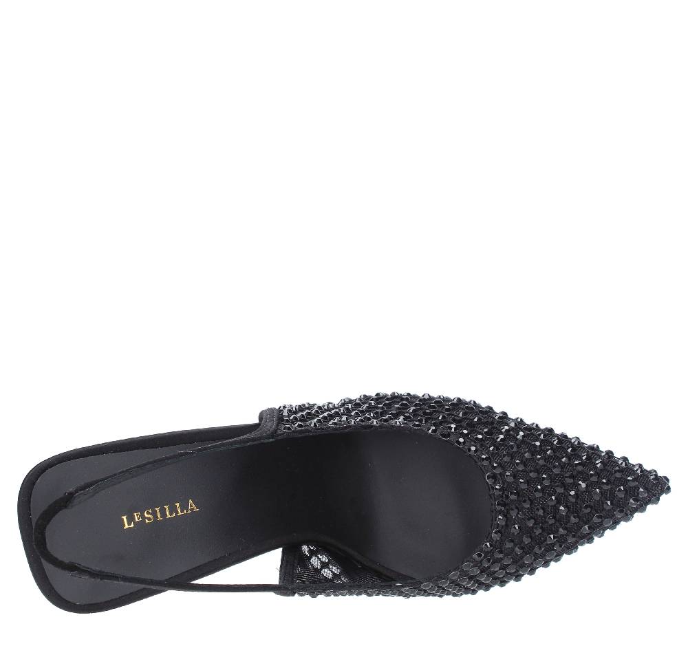 LE SILLA Sandali Slingback in pelle raso nylon e cristalli Outlet