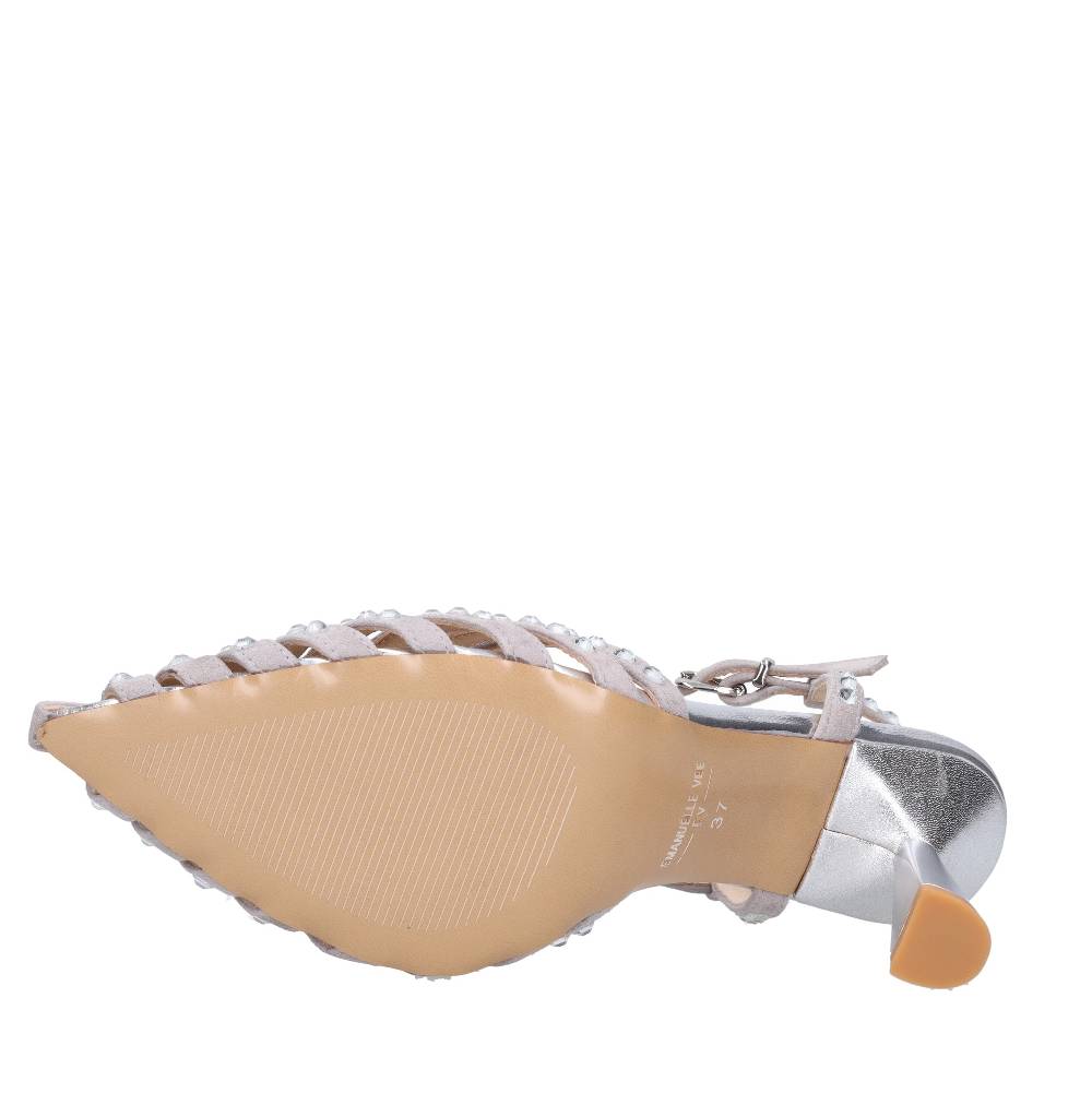 EMANUELLE VEE Décolleté Slingback in pelle e strass Sconto