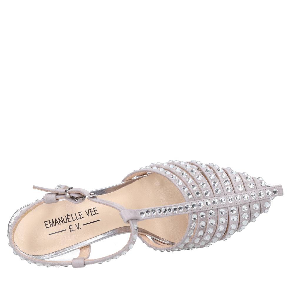 EMANUELLE VEE Décolleté Slingback in pelle e strass Sconto
