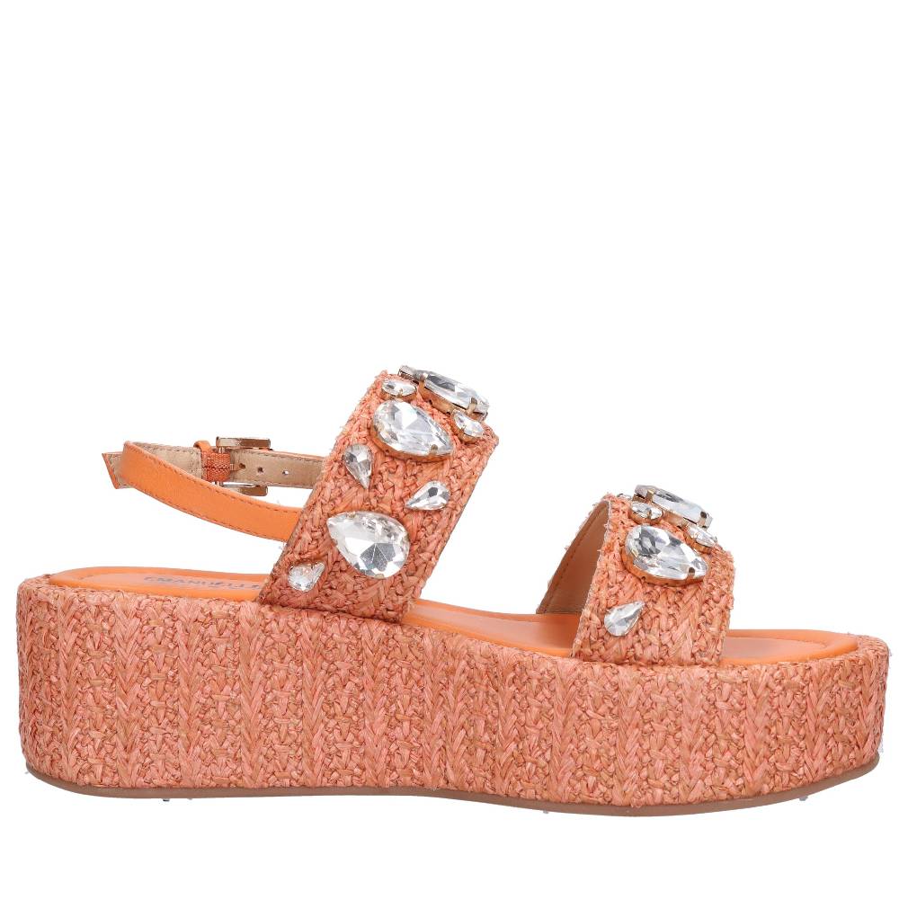 EMANUELLE VEE Sandali zeppa pelle rafia e strass Online