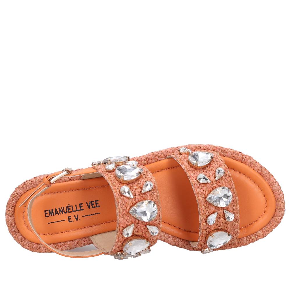 EMANUELLE VEE Sandali zeppa pelle rafia e strass Online
