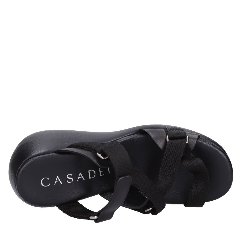 CASADEI Mules Zeppa in pelle e tessuto Acquista Ora